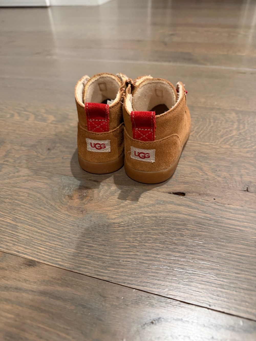 UGG Kids Chestnut Suede Ankle Boots with Red Heel Tab